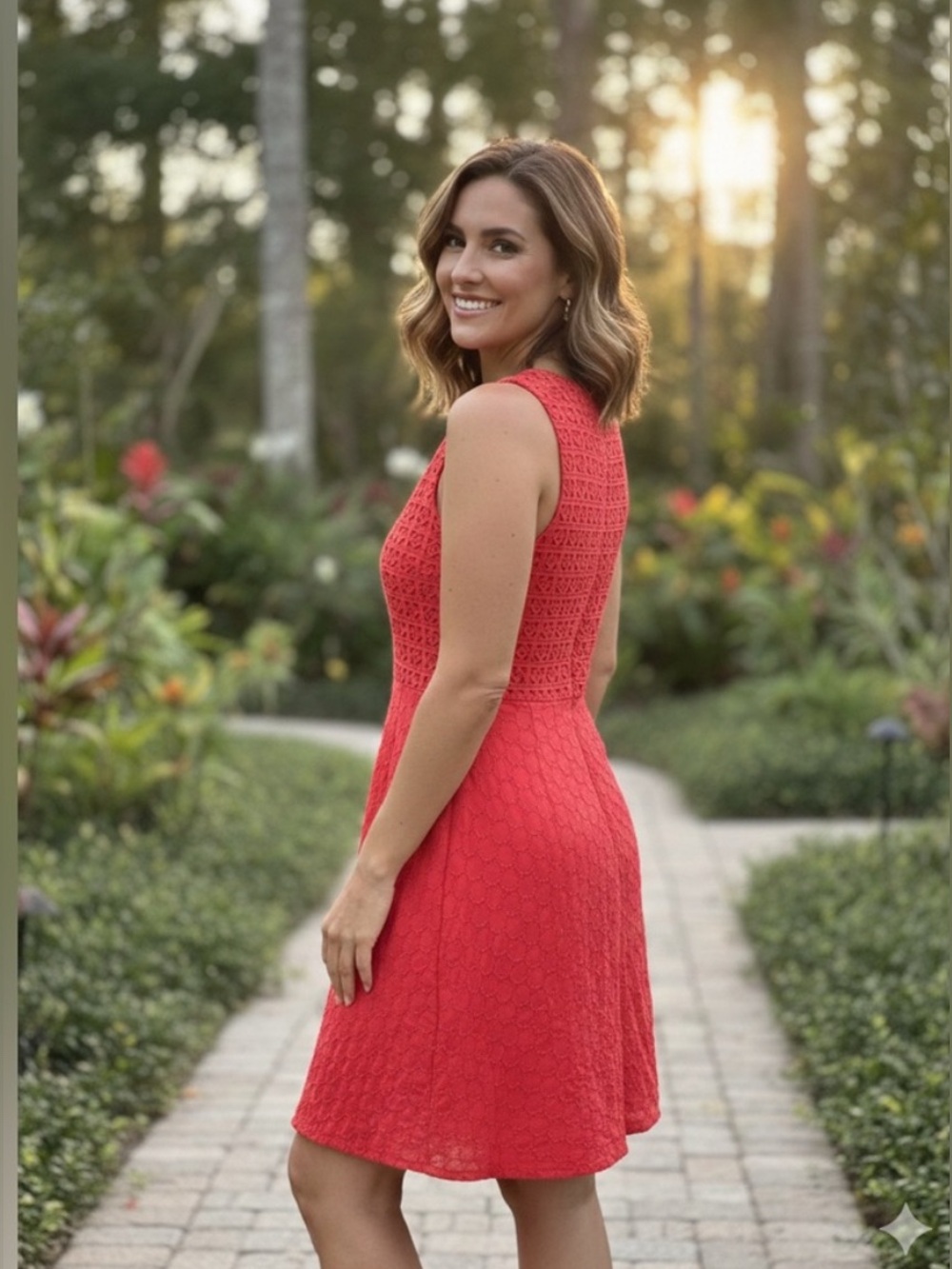 Old Navy Sleeveless Lace Fit-and-Flare Dress in Coral